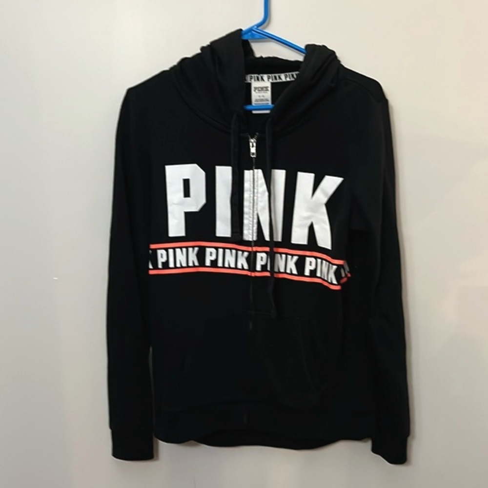PINK | Victoria's Secret Black White Logo Full Zip Hooded Sweatshirt